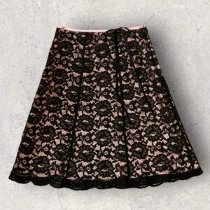 Women’s Vintage Black Lace Overlay & Pink Satin Skirt By Notations Size Small